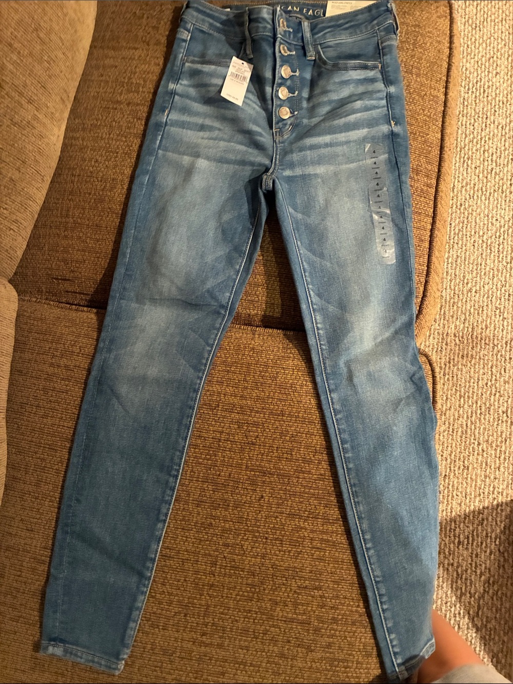 American Eagle Outfitters Light Blue High-Rise Button-Fly Skinny Jeans